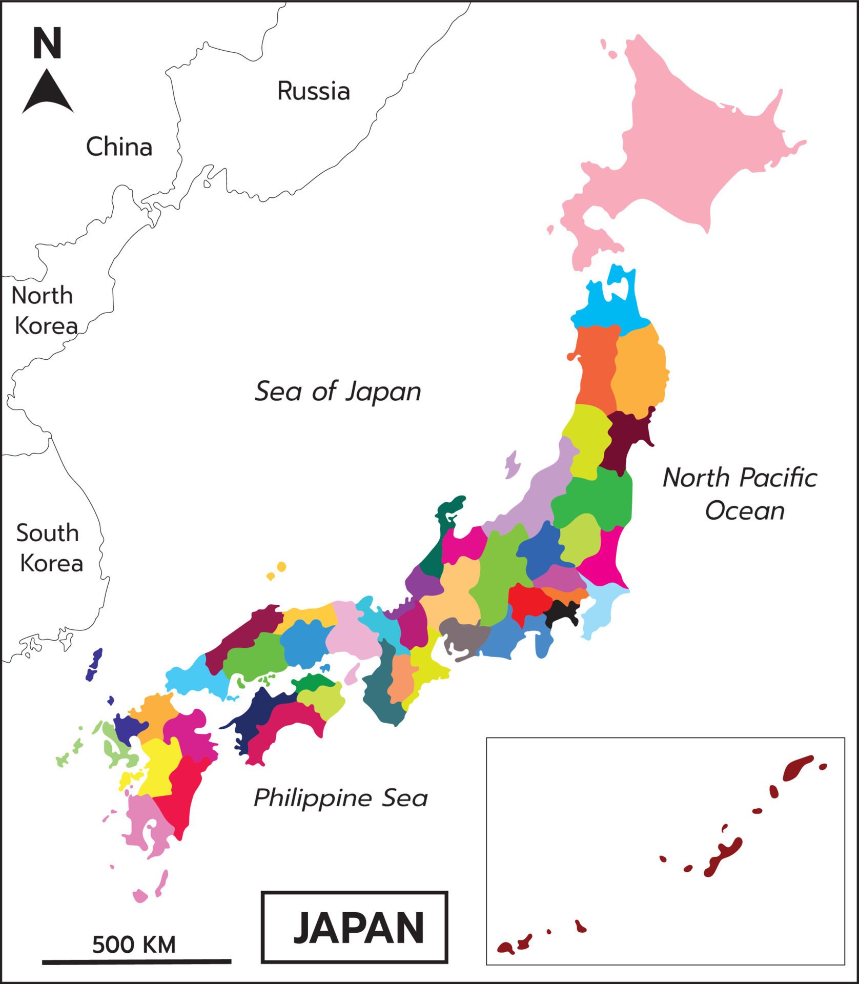 A map of Japan showing its prefectures