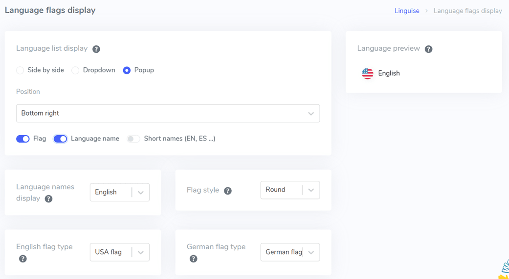 Screenshot of image settings and configuration options menu