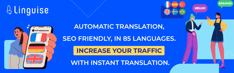 Increase traffic with instant translation. SEO friendly
