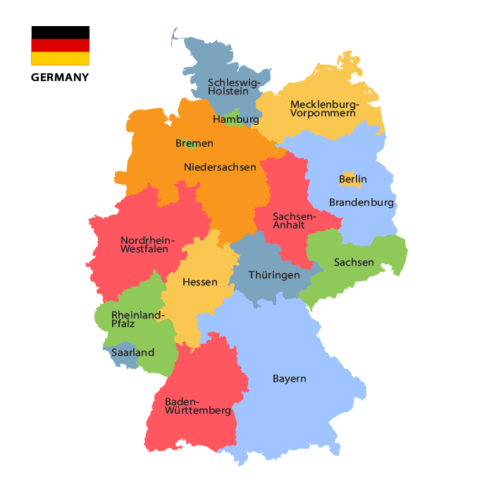 Map of Germany with outlined regions. Black and white.