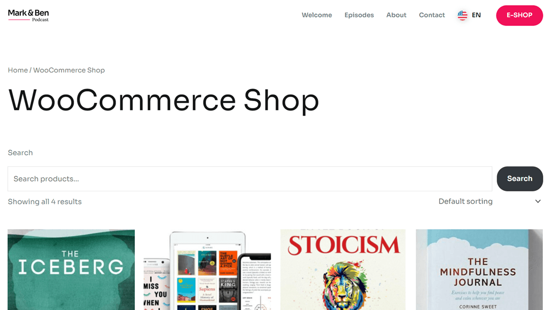 Black and white ecommerce website with book covers