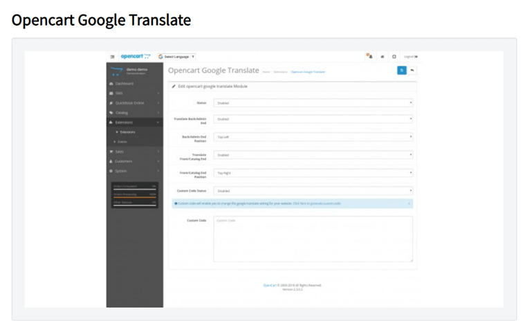 OpenCart extension for Google Translate module