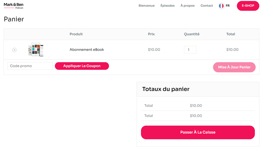 Panier d'achat en ligne. Gestion de commande.