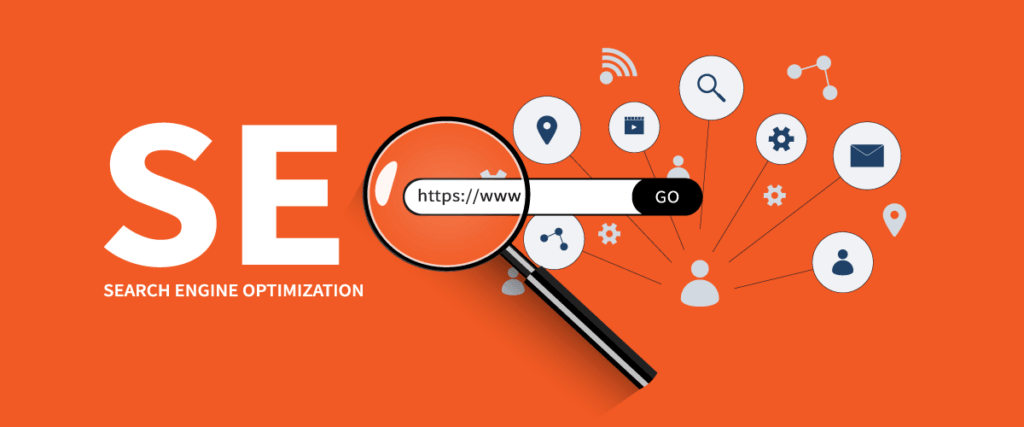 Conceito de otimização de estratégia de SEO com lupa