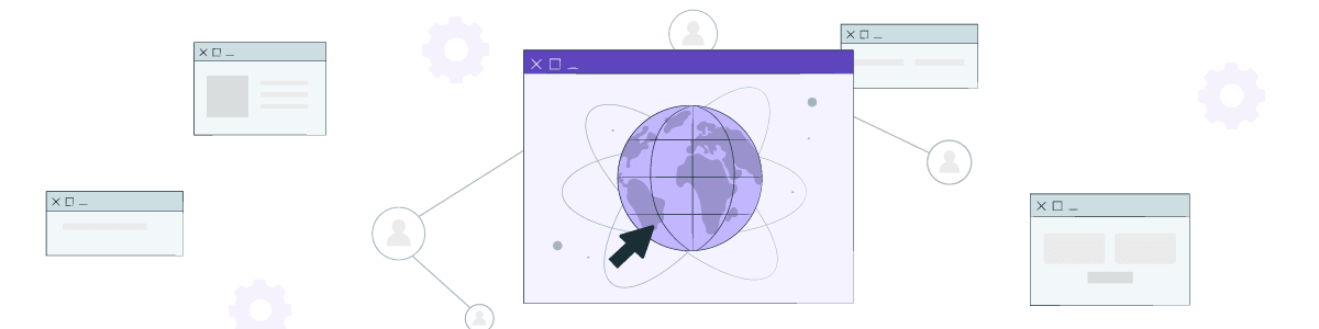 A line drawing of the Earth connected to various digital devices.