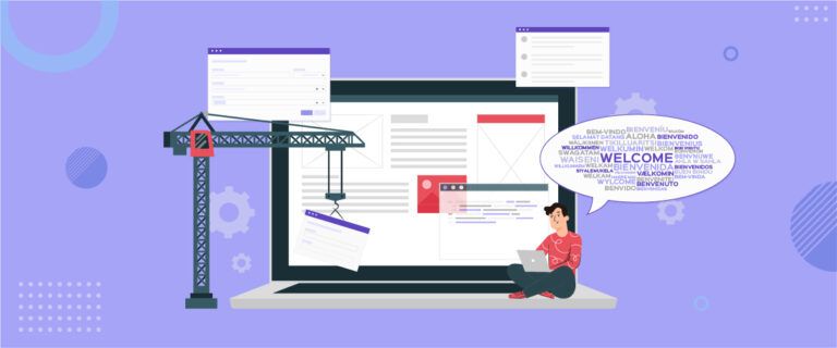 A colorful illustration of a website on a laptop with animated elements.