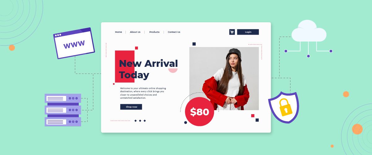 Woman in red dress on a website