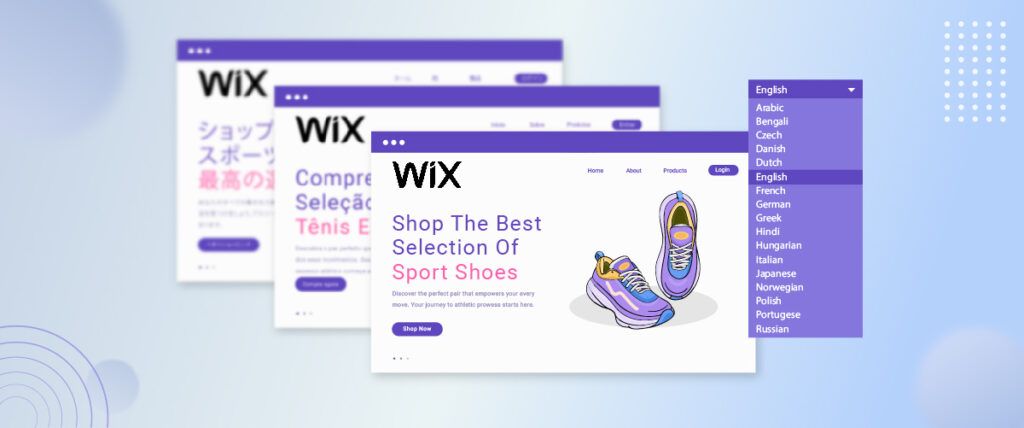 Construtor de sites Wix, crie seu site de calçados esportivos