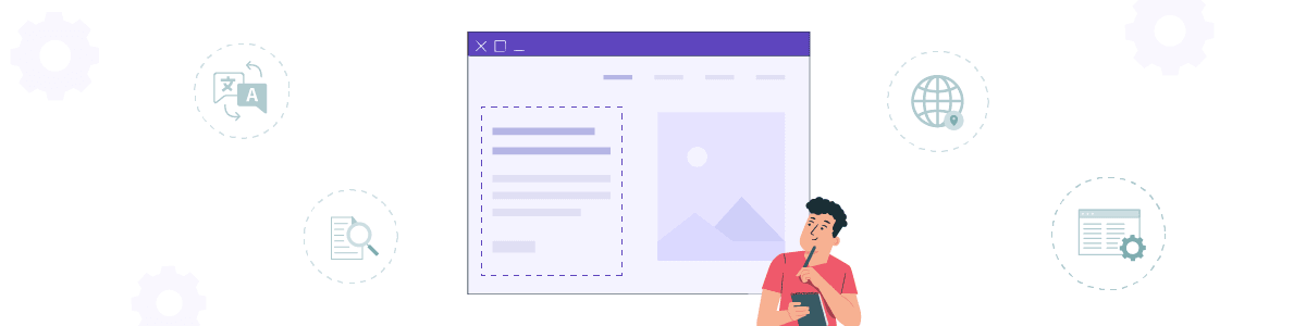 A line drawing of a website interface with a person