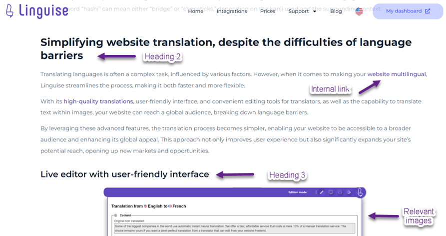 Lingolabs translation interface with user identity options