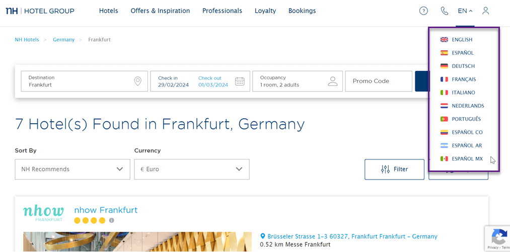 Search for hotels