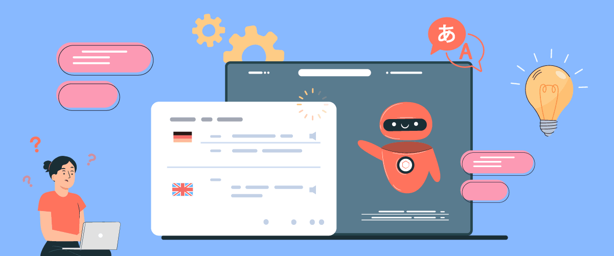 A robot pointing at a computer screen with various icons
