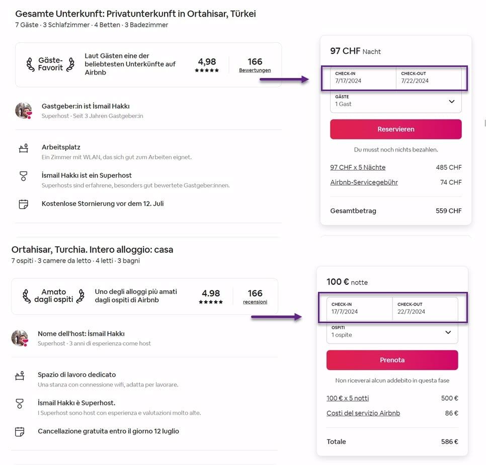 Two investment options are compared side by side. The top option costs 87 CHF while the bottom costs 100 Euros.