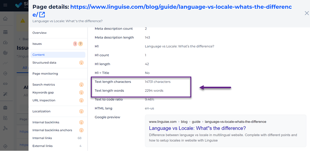 Screenshot of language settings with locale differences highlighted