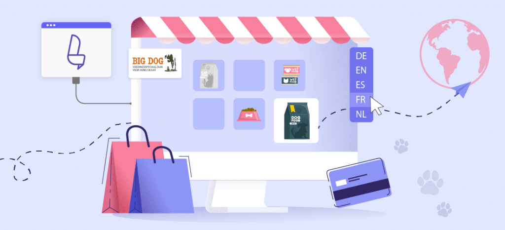 Online shopping with laptop and packages. Global delivery concept