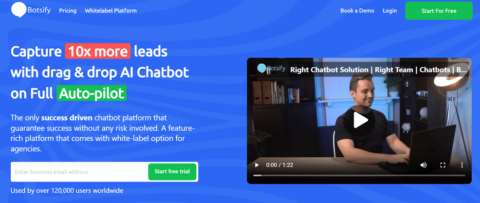 Capture 10x more leads with drag & drop AI Chatbot on Full Auto-pilot. Increase sales.