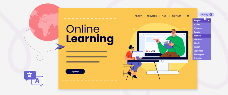 Online learning concept with computer and globe