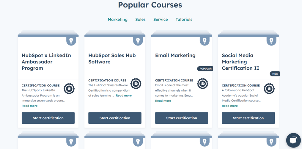 Online courses in various fields