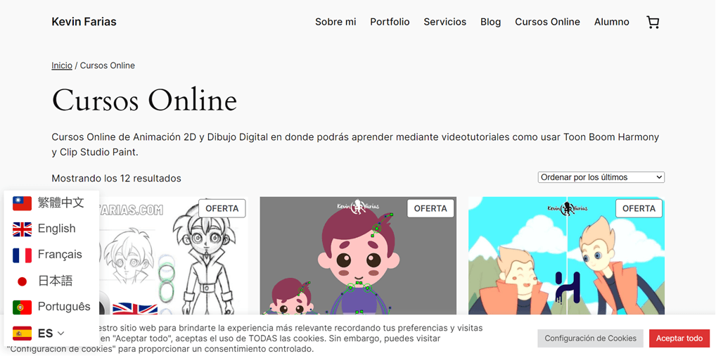 Cartoon style online courses. Various cartoon images.