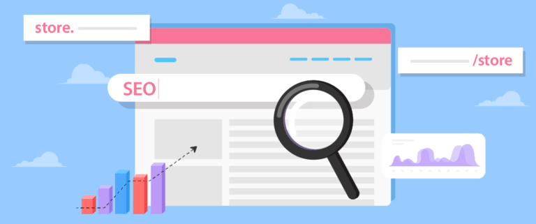 A webpage with a magnifying glass for searching. The webpage has various elements.