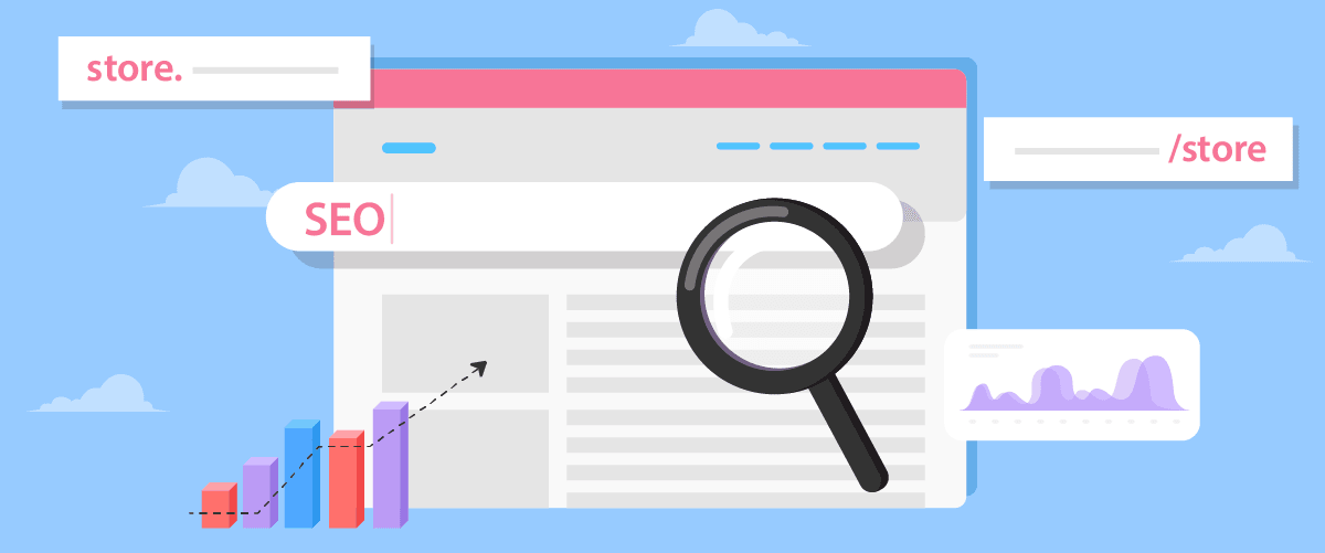 A webpage with a magnifying glass for searching. The webpage has various elements.