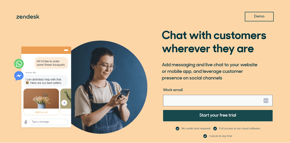 Customer service chat interface on a mobile device