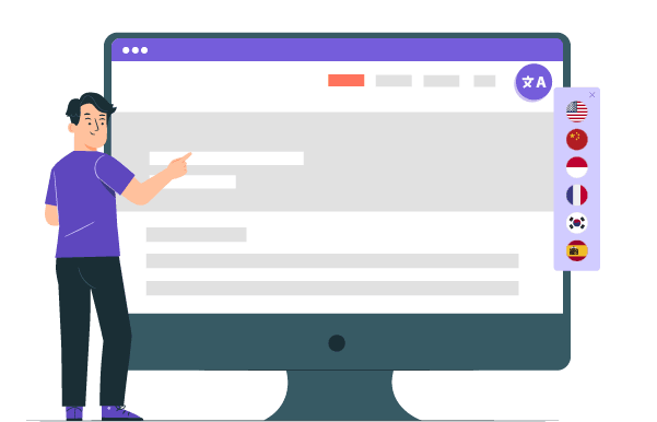A man pointing to a large computer monitor displaying a website wireframe. The wireframe shows a basic layout of a website.
