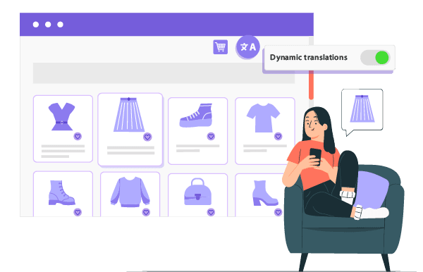 Woman sitting on couch shopping online. Online shopping interface.