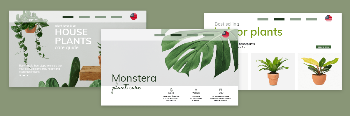 Collection of black and white plant website screenshots.