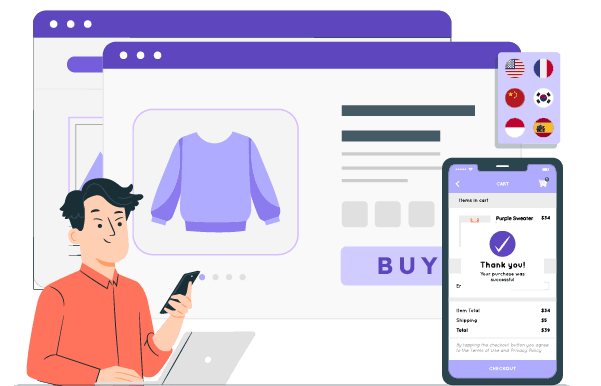 Wireframe design on computer screen and mobile phone