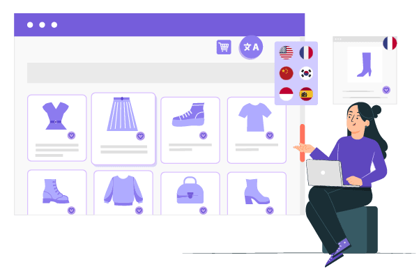 A woman sitting on a bench looking at a virtual clothing catalog on a screen. She appears to be selecting clothing items.