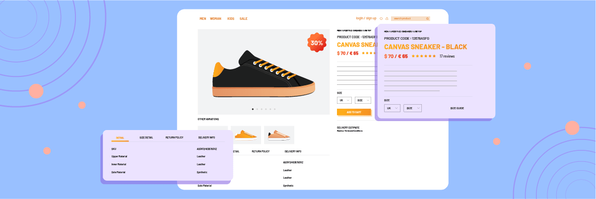 Technical drawing of a sneaker with detailed specifications.