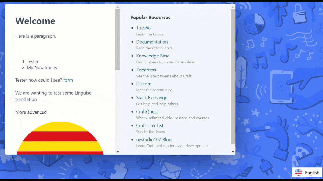 A screenshot of a webpage with a welcome message