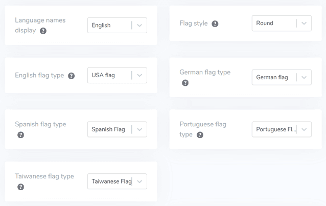 Settings for flag style and language display