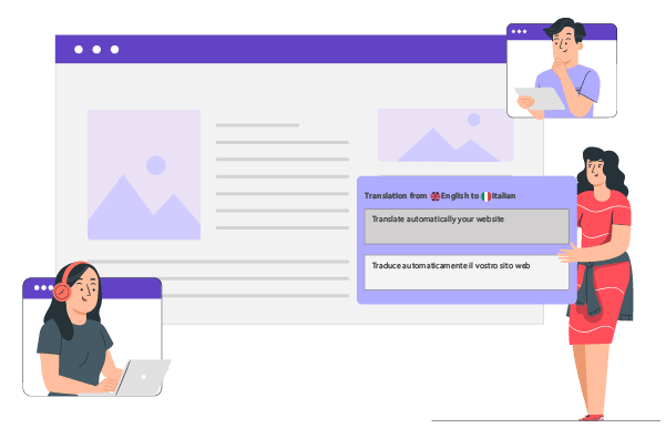 A line drawing of a website with two people