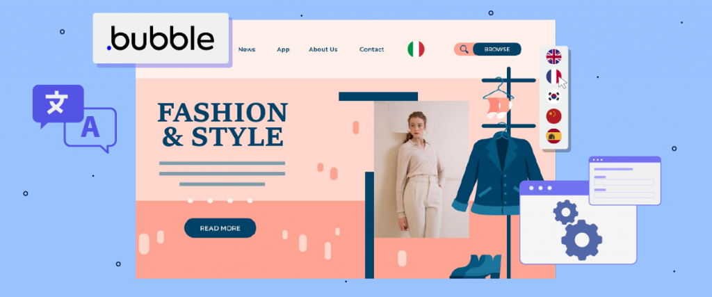 Design de página web para moda e estilo com um manequim.