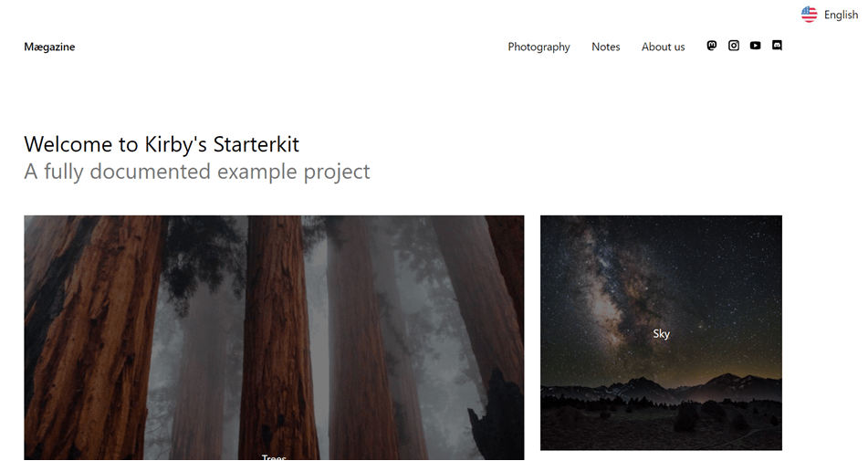 Screenshot of example project documentation page.