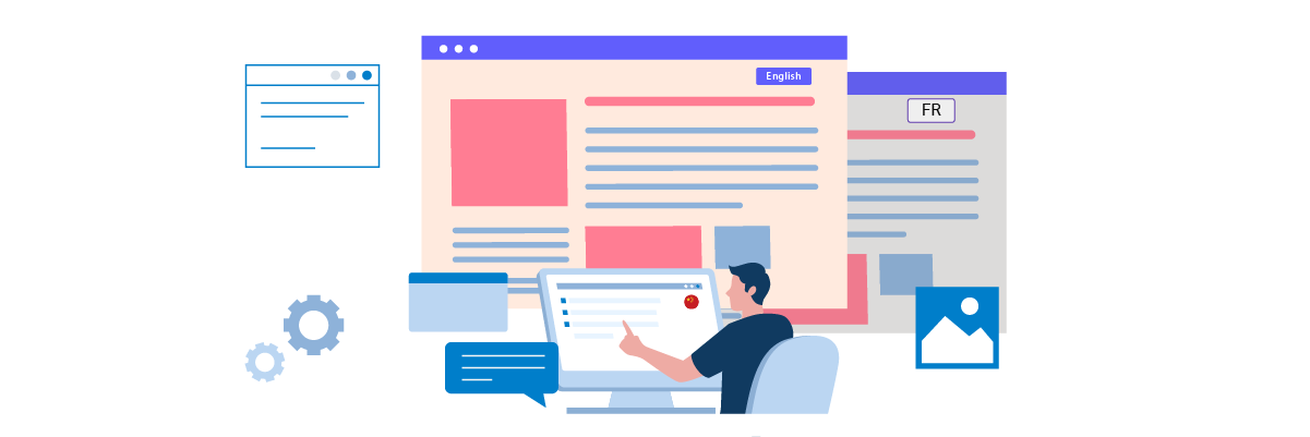 A developer working on web projects. Various web elements.