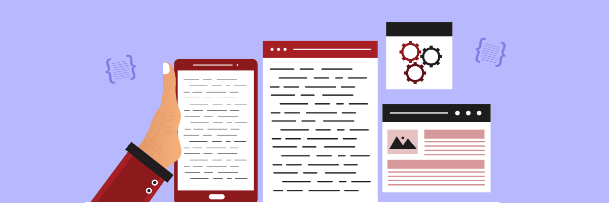 A smartphone and computer screens with various icons and text. The screens are displayed on a black background.
