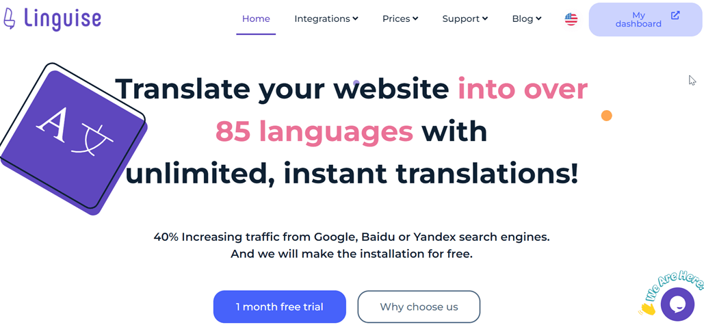 Translation website interface with multiple languages
