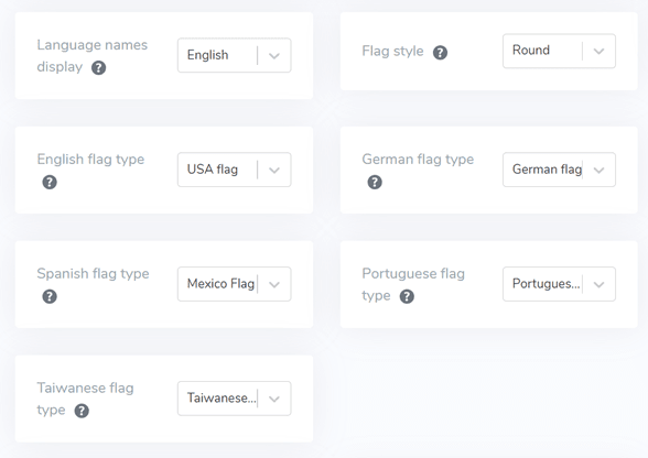 A screenshot showing various flag types and languages.