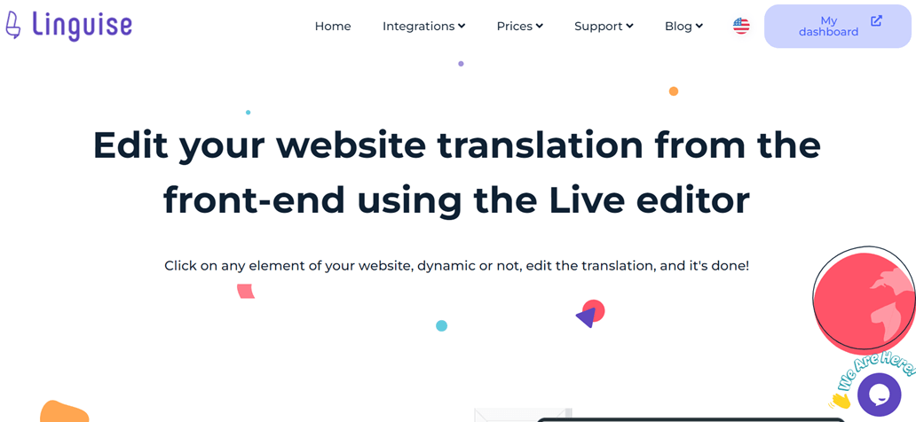 Linguae live editor for website translation. Easily edit translations.