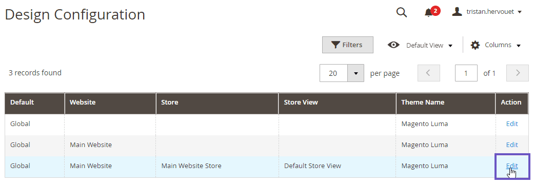 Screenshot of design configurations table. The table appears to have various columns for design properties.