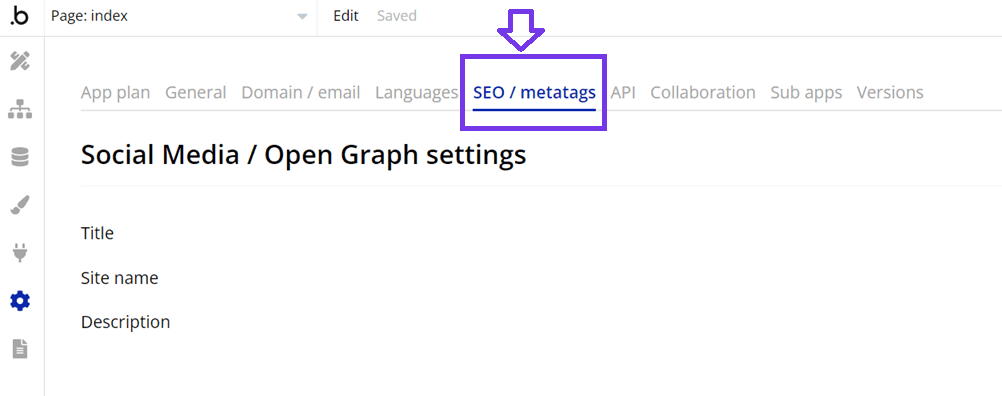 A screenshot of social media open graph settings. Configure social media settings.