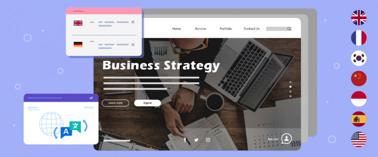 A screenshot of a business strategy webpage. It features a photo of a person working on a laptop and papers.