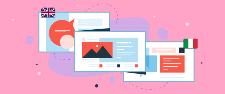 A collection of website design elements with flags, A web design concept featuring various flags and graphics