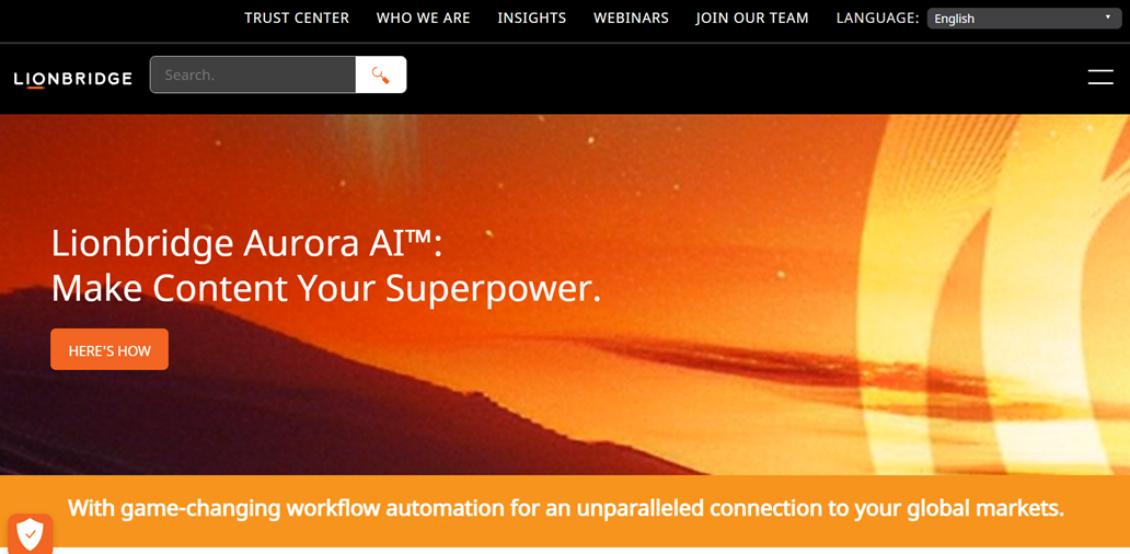 Lionbridge Aurora AI logo on orange background