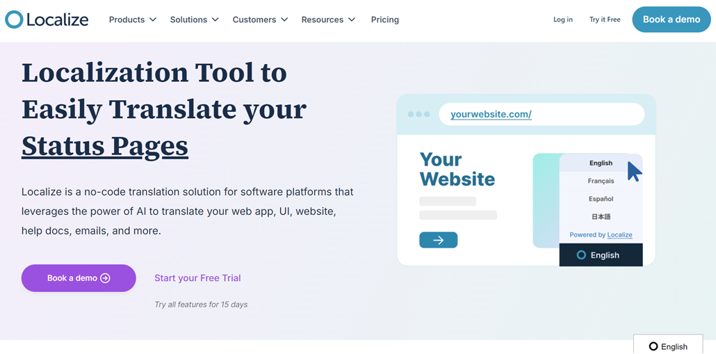 Localization tool screenshot for translating status pages