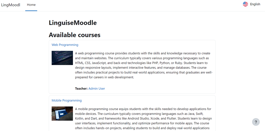 Two courses are available on LinguaeMoodle platform.