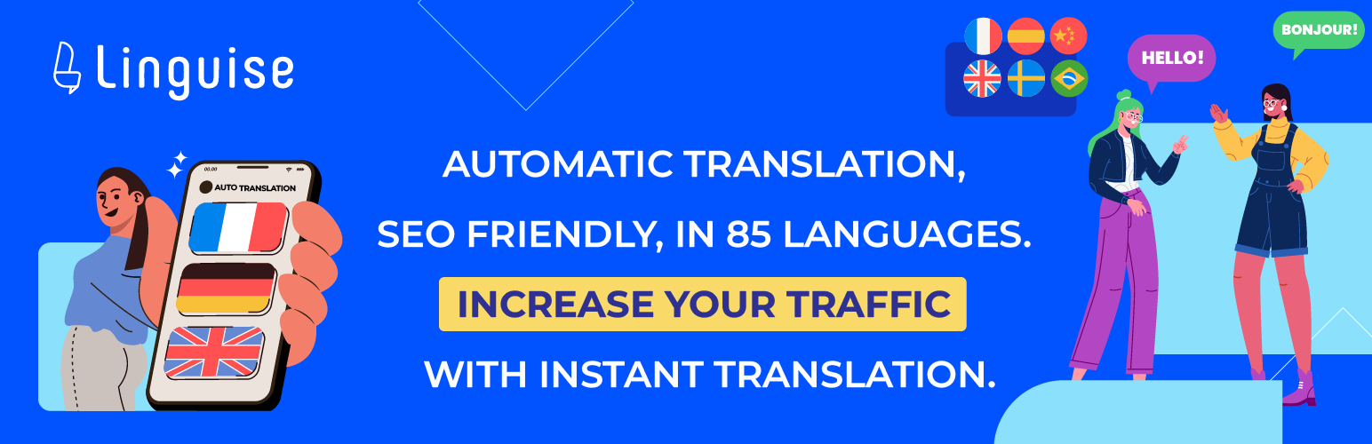 Linguise translation platform for website traffic growth. Increase traffic with instant translation.